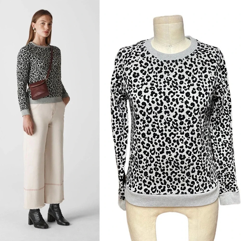 Whistles Cheetah Flocked Sweatshirt Grey Marl Size‎ XS